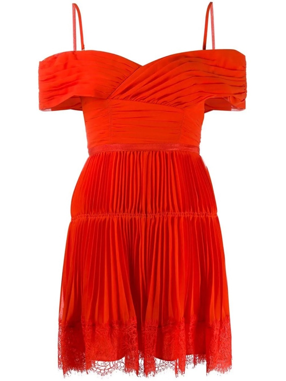 Self-Portrait Orange Off-the-Shoulder Pleated Mini Dress. - Picture 2 of 5